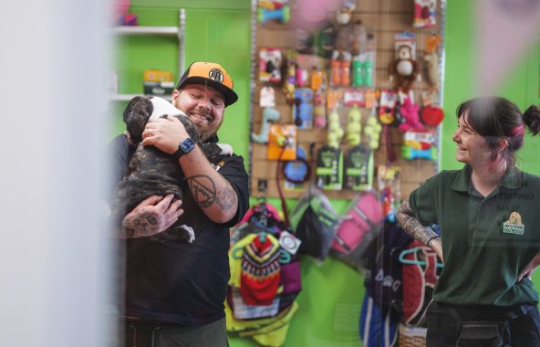 Person holding dog