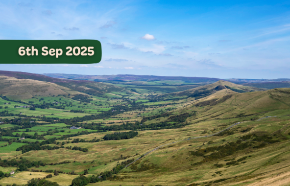 Panoramic view of the Edale Valley in the Peak District with text overlay '6th Sep 2025'