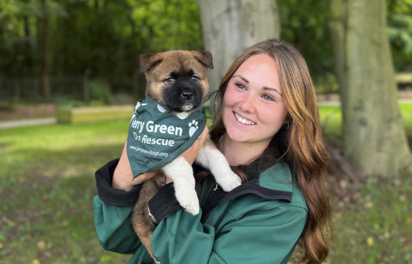 Person holding dog