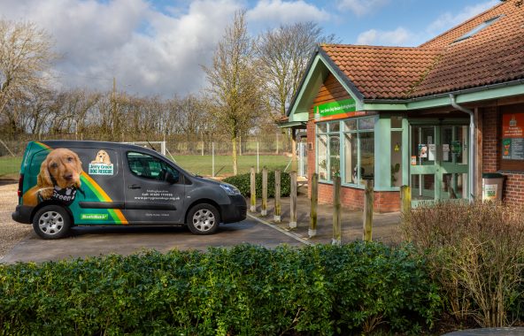 Building and van